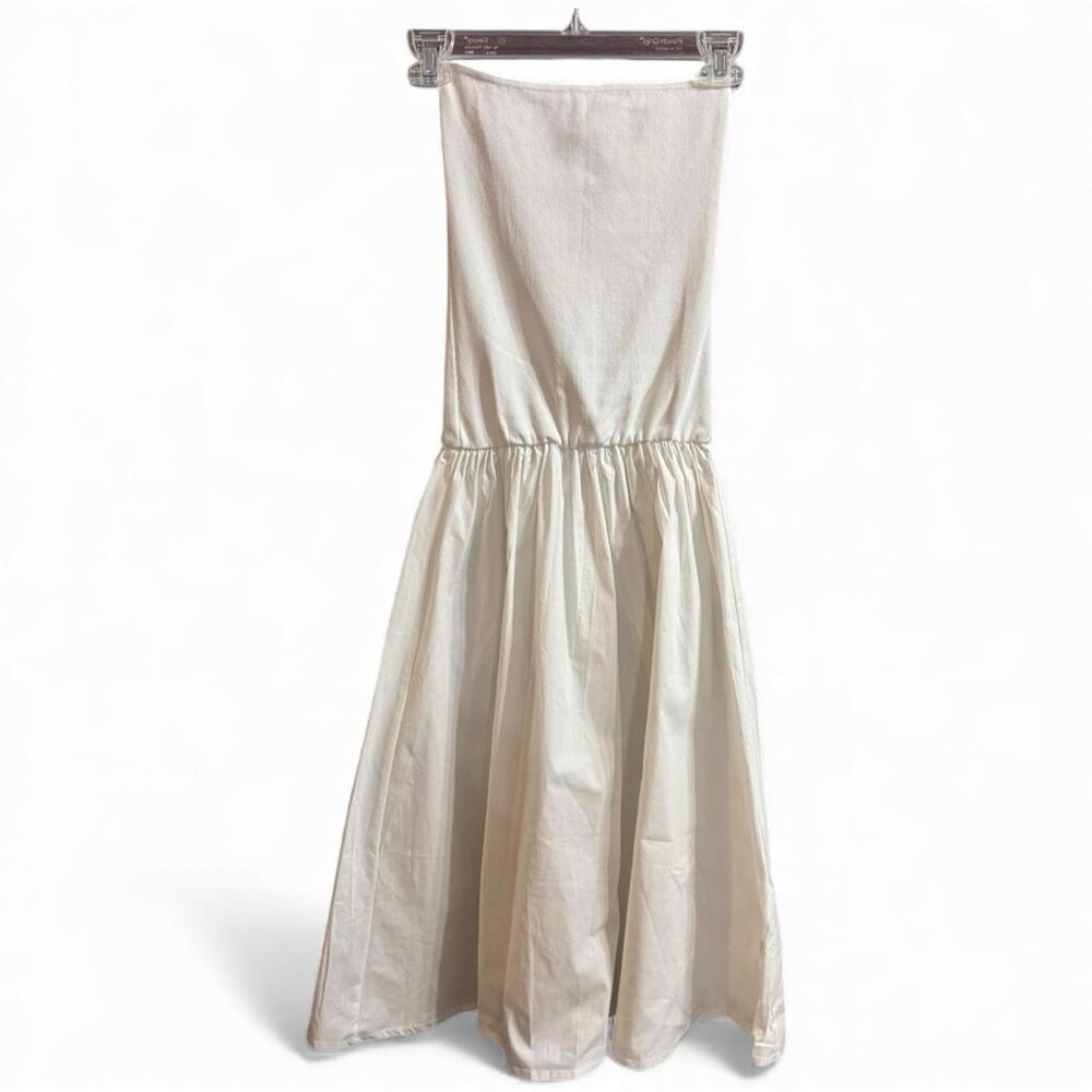 WeWoreWhat Ribbed Bandeau Midi Dress White S Strapless Fit & Flare - Picture 4 of 7